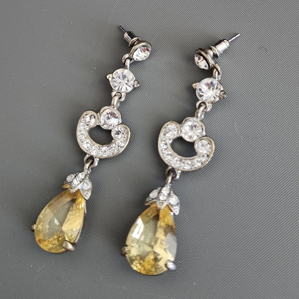 Chunky & Elegant Yellow Rhinestone Drop Earrings